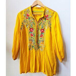 Johnny Was Arges Vivid Apricot Yellow Floral Embroidered Georgette Blouse S